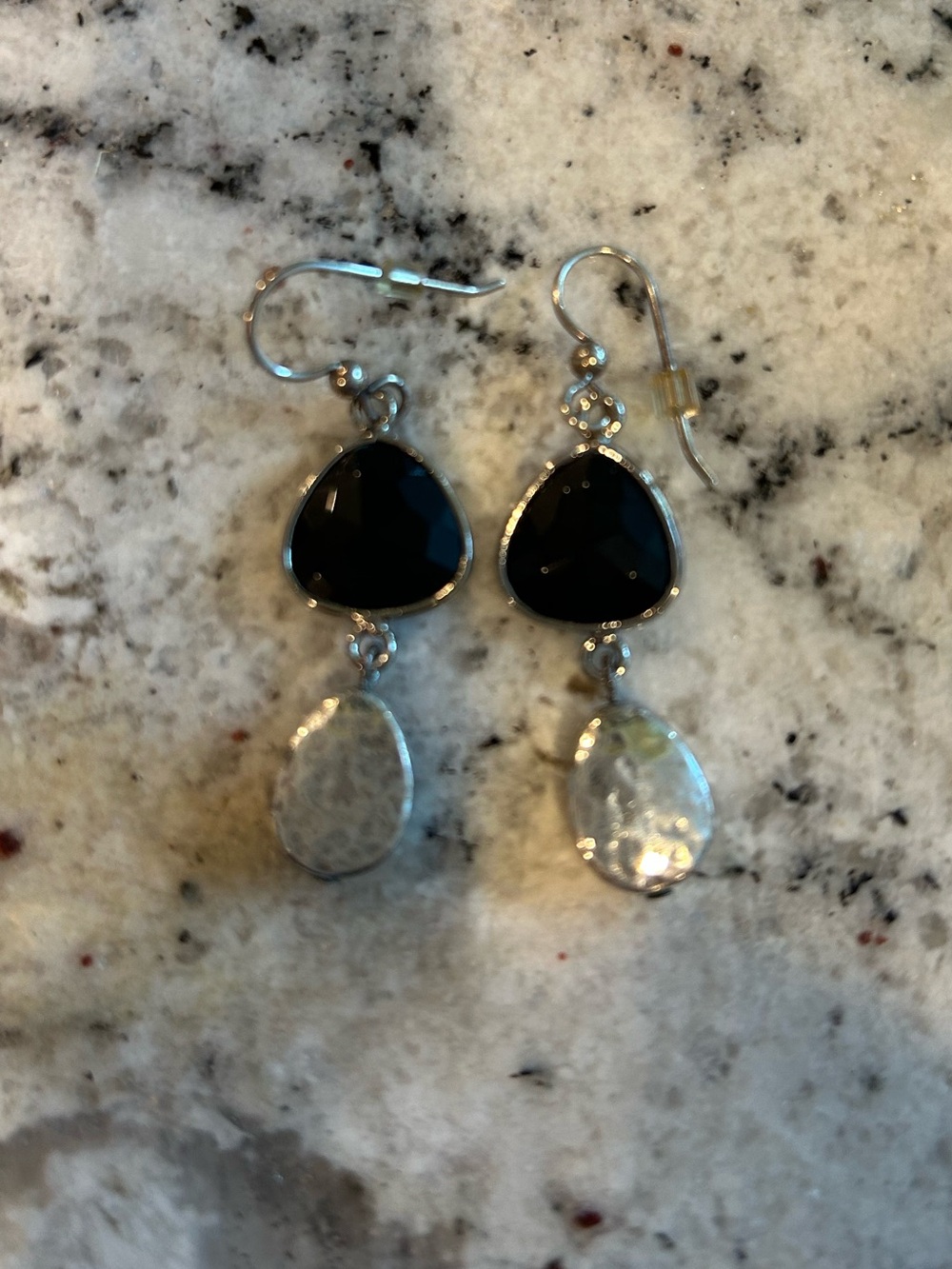 Brighton Like New Silver Earrings with Black Stones and Silver Drops🤍🩶🖤